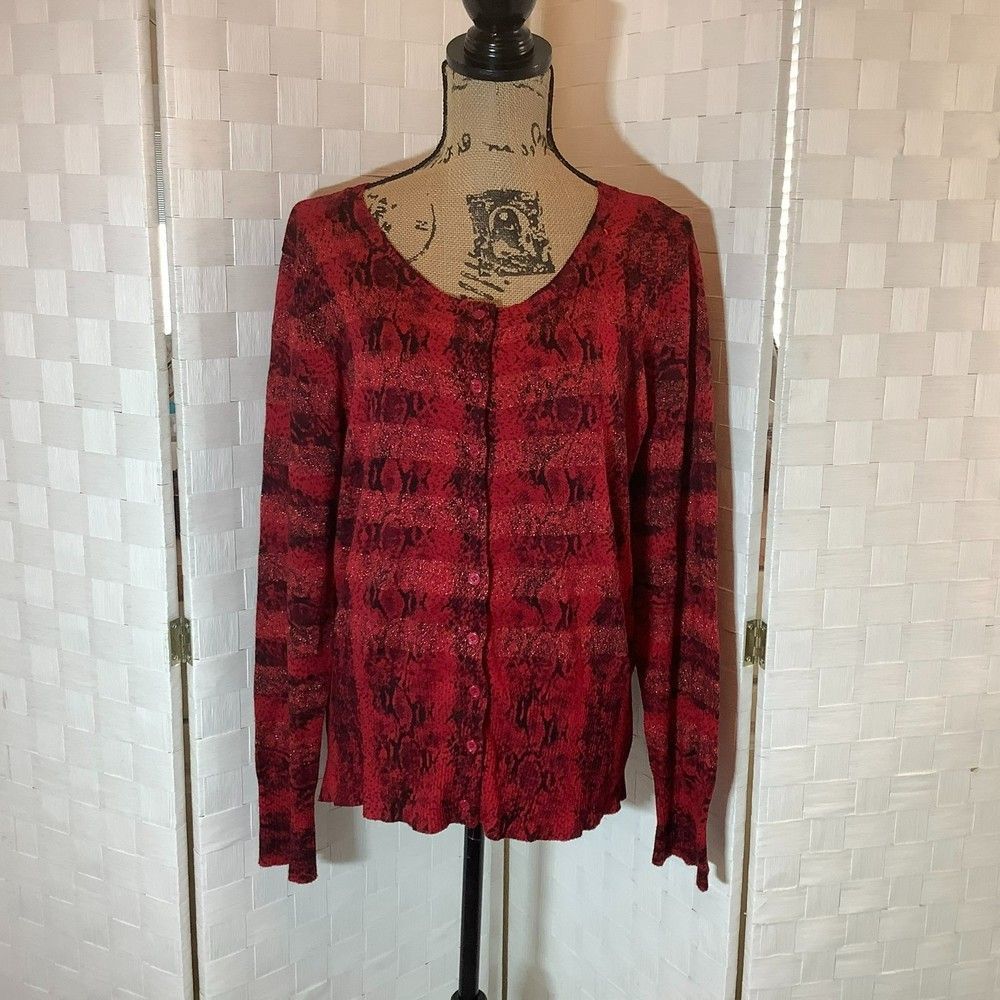 scott taylor red snakeskin print cardigan sweater size medium